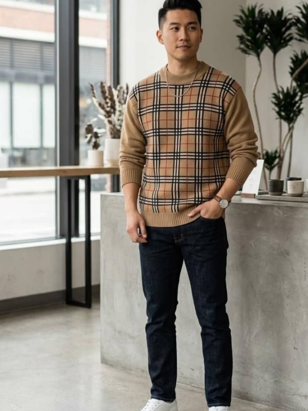 Burberry Tan Plaid Crewneck Sweater • Size (Men's XXL)